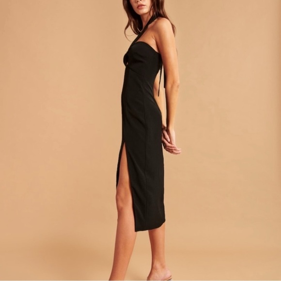 Abercrombie & Fitch Knot‎ Front Halter Midi Dress Women’s Size Medium Black - Picture 2 of 10